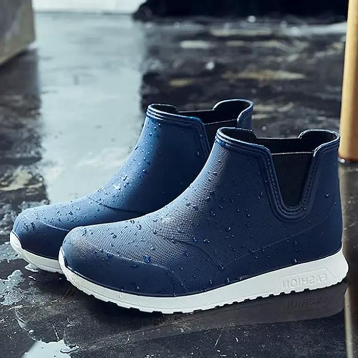 Bottes imperméables pour homme, chaussures de pluie en PVC, bout rond, talons bas, mode et confort pour printemps et automne
