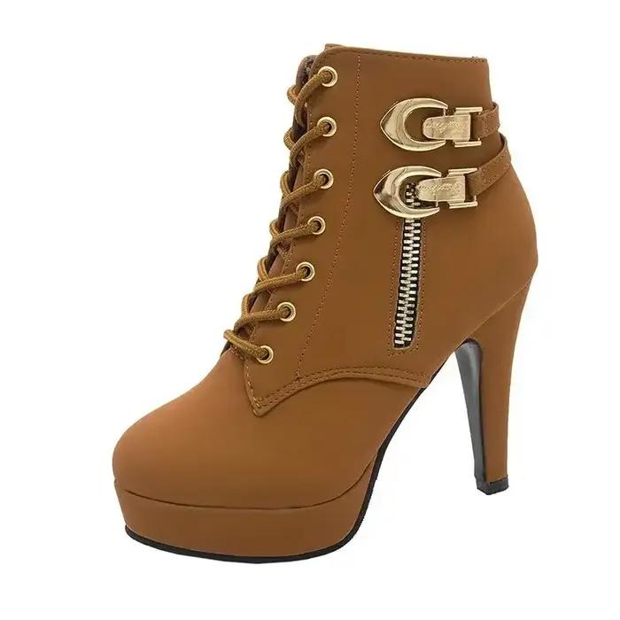 Bottes courtes à fermeture éclair latérale à lacets pour femmes