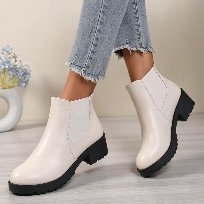 Bottines pour femmes à talon épais et plateforme, style britannique, semelle épaisse, talons moyens, bottines Chelsea décontractées pour l'automne et l'hiver, chaussures décontractées.