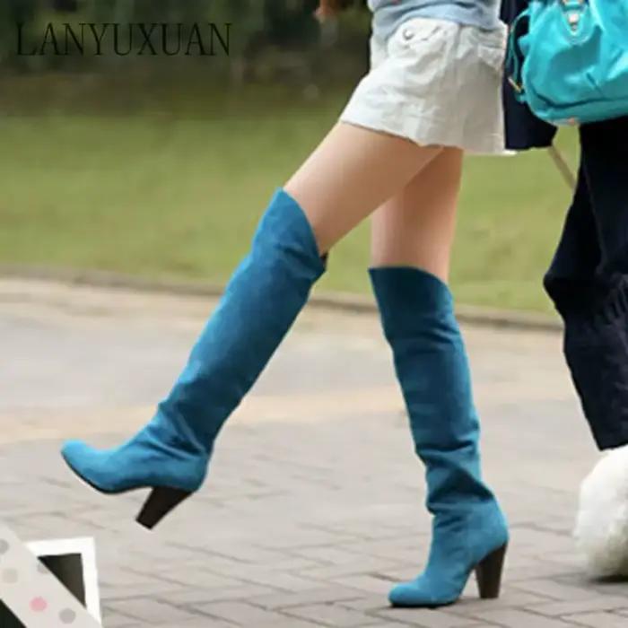Bottes longues au-dessus du genou pour femmes, talons hauts sexy, chaussures rondes Parker, plateforme Knight, grande taille 34-43, hiver 2017, 818