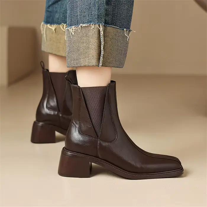 Bottes courtes à talons épais pour femmes, chaussures à la mode, carré, automne, hiver, nouveau