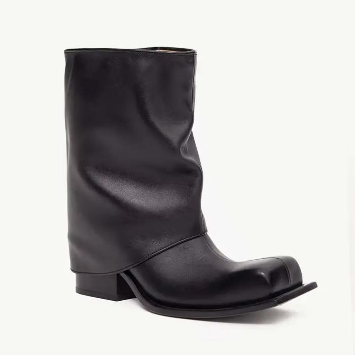 Bottes courtes noires et argentées à tête carrée pour femmes, chaussures de rinçage à talons optiques, nouvelle collection automne-hiver 2023, bottes modernes pour occasions spéciales