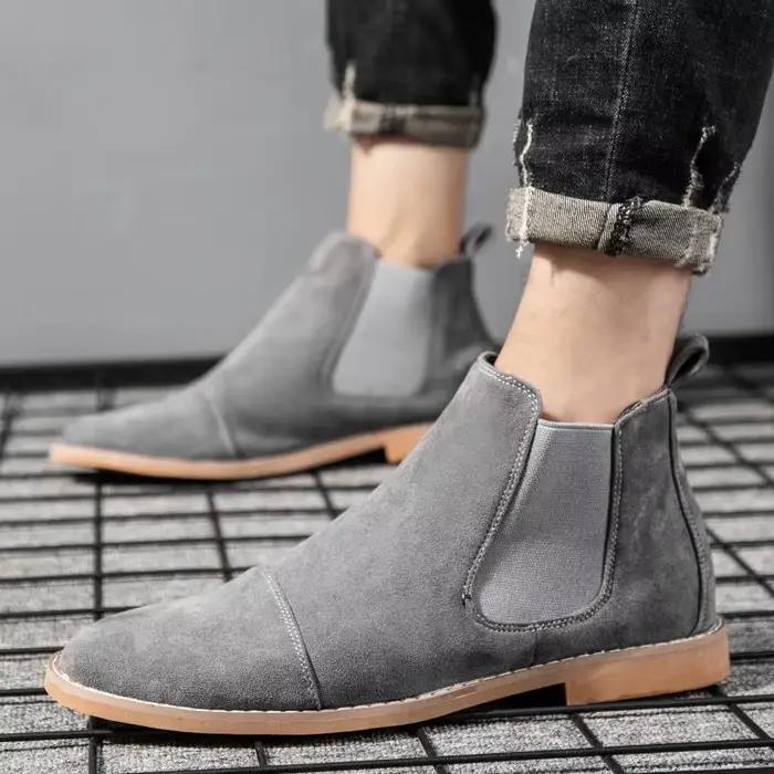 Bottes Chelsea pour hommes en daim, style britannique, à bout pointu, à enfiler, décontractées, pour l'extérieur, montantes