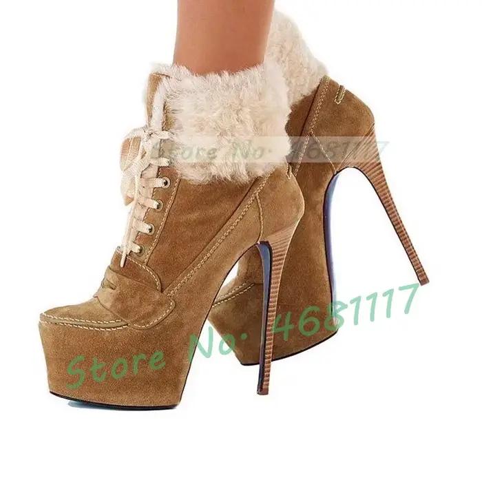 Bottes de rinçage à talon aiguille à plateforme marron pour femmes, bottines à talons hauts Mars pour femmes, bottines en daim Parker, chaussures rondes bicolores