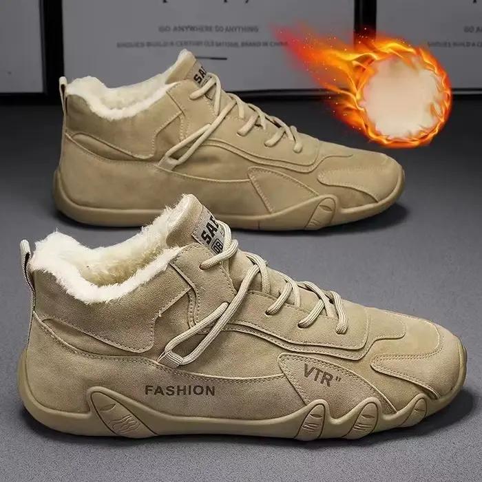Bottes de neige décontractées en microfibre et doublure en peluche courte pour hommes, idéales pour le printemps, l'automne et l'hiver, confortables et stylées