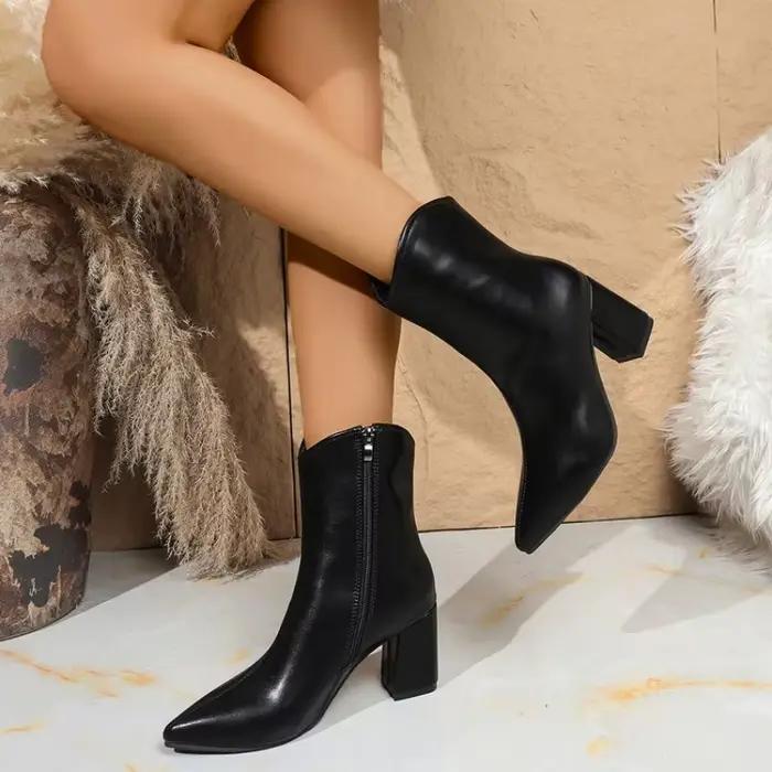 Nouvelles Bottines Blanches 2026 pour Femme avec Fermeture Éclair Latérale, Talon Moyen Extensible, Grande Taille, Chaussures Pointues Tendance, Botas De Mujer
