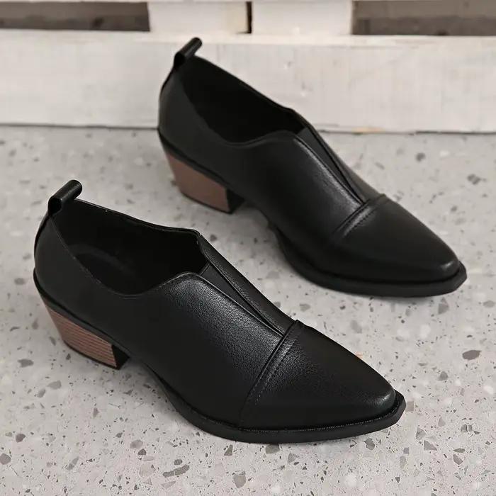 Bottines noires à talons épais et bout pointu pour femmes