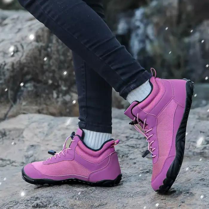 Randonnée d'hiver bottes pieds nus femmes, minimaliste chaud zéro chute botte de neige sans lacet pieds nus chaussures hommes large randonnée imperméable