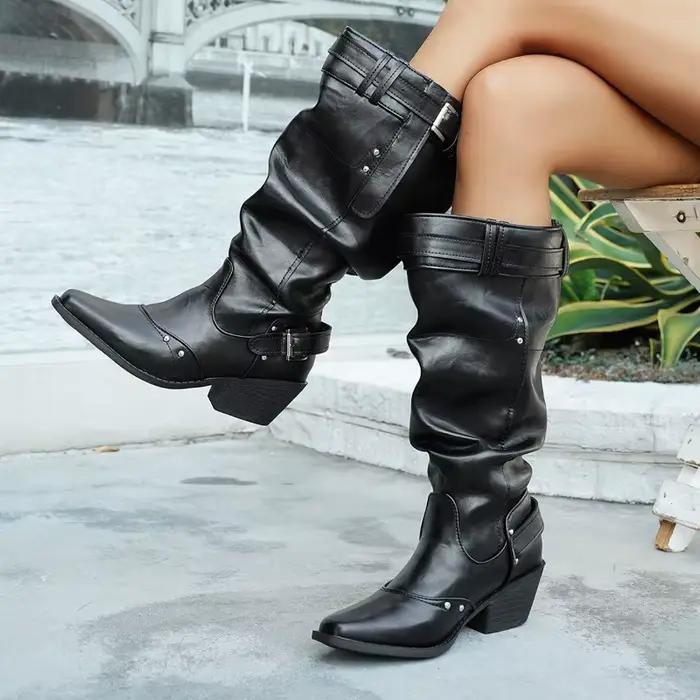 Bottes hautes plissées pour femmes