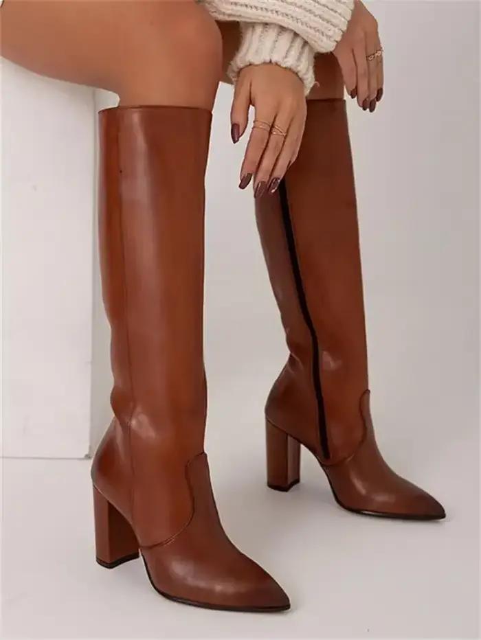 Femmes genou bottes hautes 2024 hiver bout pointu
