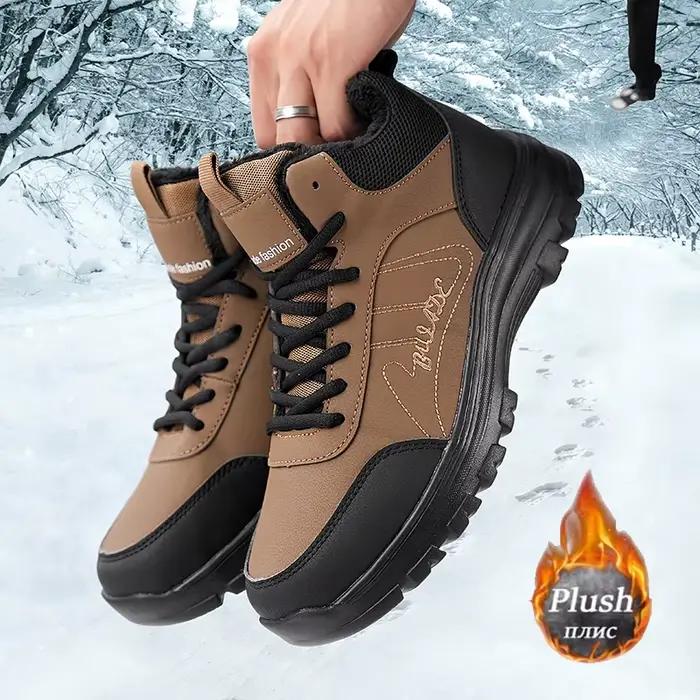ELUVA hommes bottes de neige baskets imperméables Super chaud en peluche hommes en plein air antidérapant léger bottes de randonnée chaussures de travail homme hiver