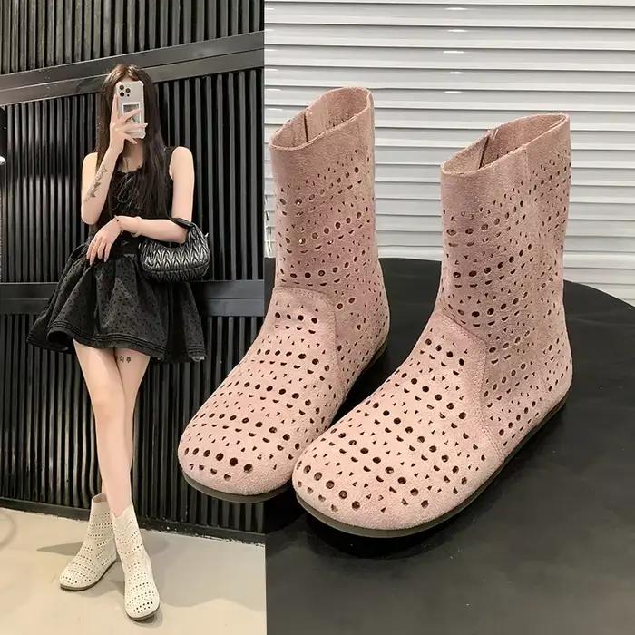 Bottes plates d'été en maille respirante de haute qualité pour femmes 2026 – Bottes tendance à lacets pour femmes 35-40