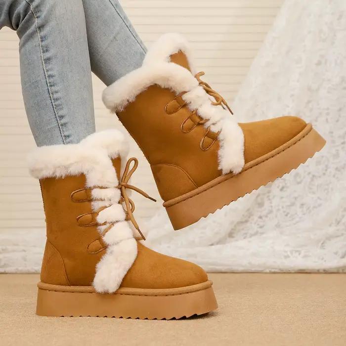 Bottes d'hiver pour femmes, doublées polaire, épaisses, rehaussantes, en fourrure intégrée, chaussures en coton du Nord-Est, bottes chaudes, style décontracté