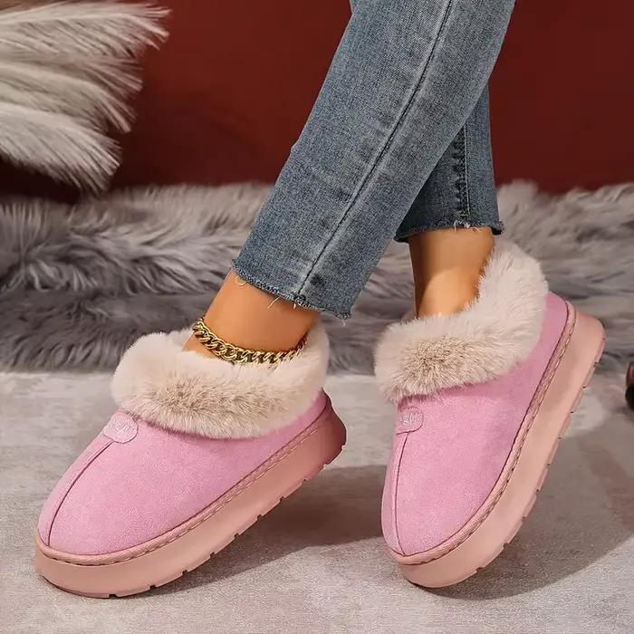 Bottes à plateforme pour femmes, chaussures épaisses en fourrure d'hiver, cheville chaude en peluche, chaussures moelleuses doublées en peluche, pantoufles à semelle EVA, nouvelle collection
