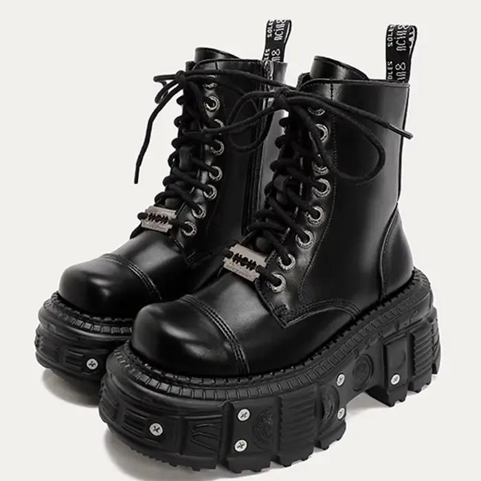 Femmes Punk bottes plate-forme conception personnalisée chaussures en cuir Cool