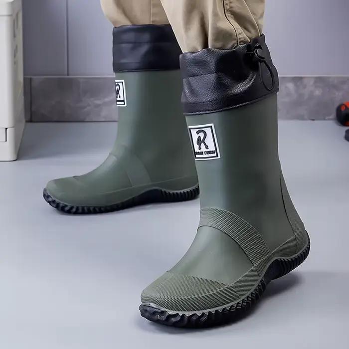 Bottes de pluie pliables tendance unisexe pour le camping en extérieur, chaussures de cuisine polyvalentes à enfiler, antidérapantes, grande taille, semelle souple, pour couple