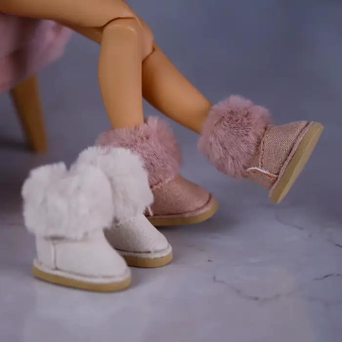 Chaussures de poupée Blyth 1/6, bottes chaudes polyvalentes bicolores rose et beige de haute qualité, jouet pour fille BJD