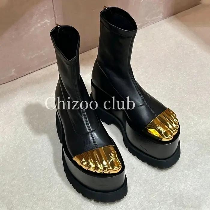 Bottines à plateforme épaisse en cuir véritable pour femmes
