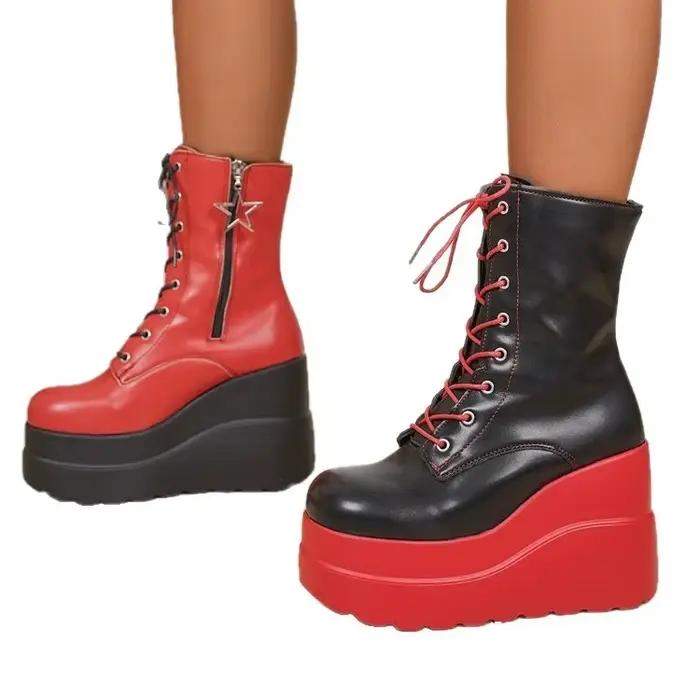 Bottines courtes compensées en denim pour femmes, style coréen, talons élevés, confort moderne, idéales pour printemps et automne, accessoires de mode pour femmes
