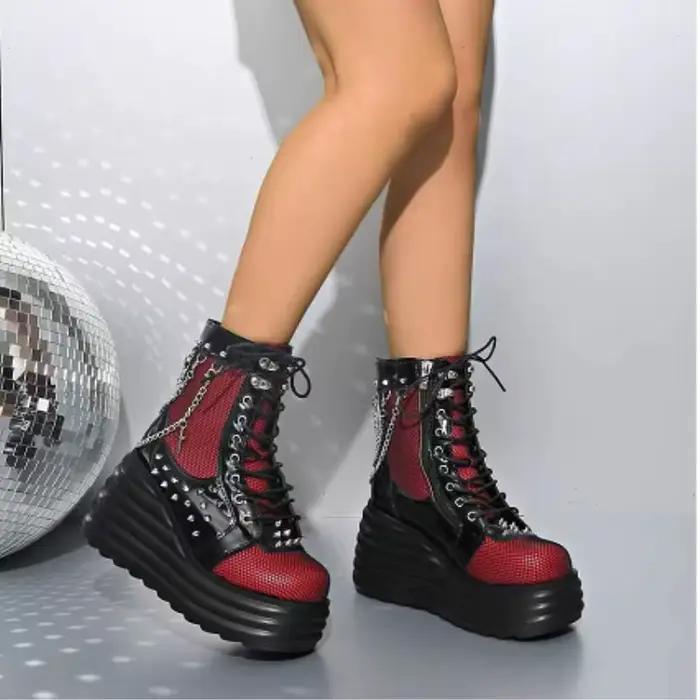 Chaussures de créateur pour femmes, nouvelles bottes à plateforme à la mode pour dames, bottes en cuir de luxe de haute qualité, nouvelles chaussures gothiques rétro, 2025