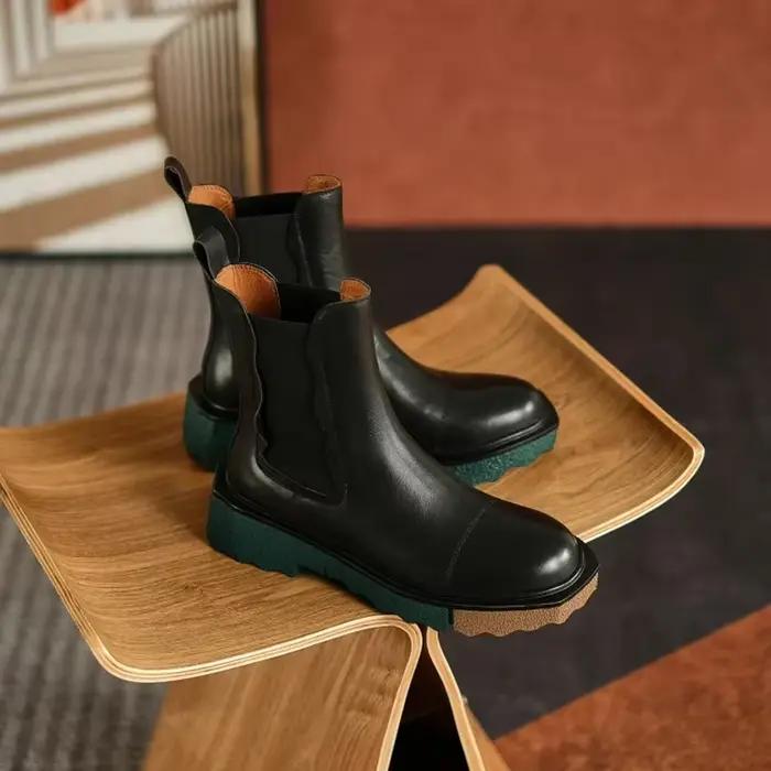 Offre spéciale automne/hiver femmes bottes bout rond chaussures à talons épais Chelsea