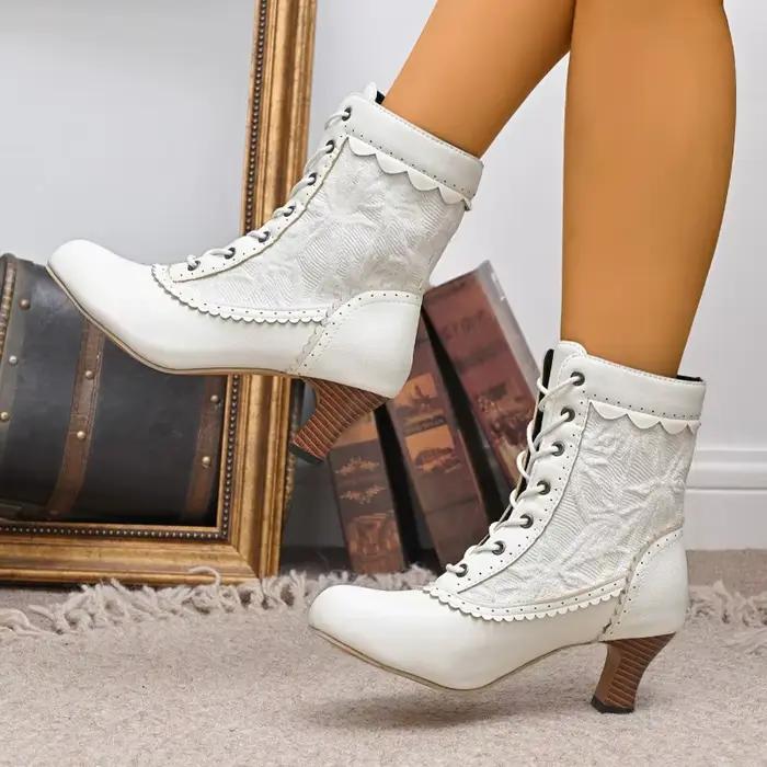 Élégantes bottes dentelées romaines pour femmes, haute saison printemps/automne, talon épais, mi-mollet, mariage et soirées spéciales