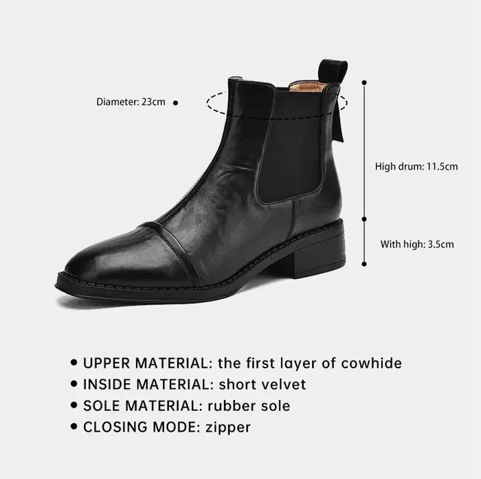 Bottes Ods rétro en cuir véritable pour femmes, sans lacet, talon bas, bout pointu, printemps/automne, faites à la main, cuir de vache, peau de porc, caoutchouc thermoplastique, confortable et élégant