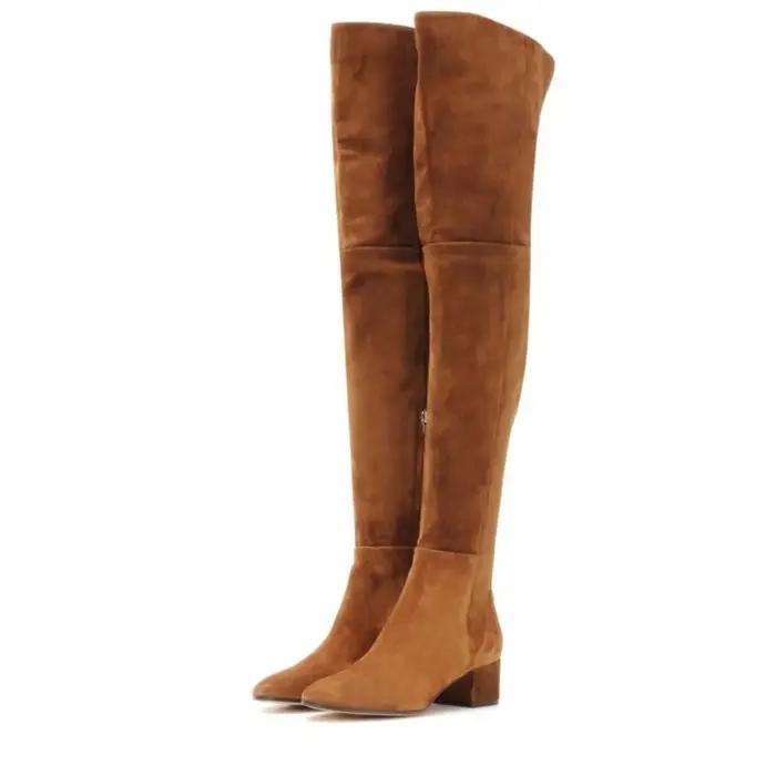 Bottes sexy en daim et synthétique avec talon carré pour femmes, élégantes et confortables, idéales pour les occasions spéciales d'hiver