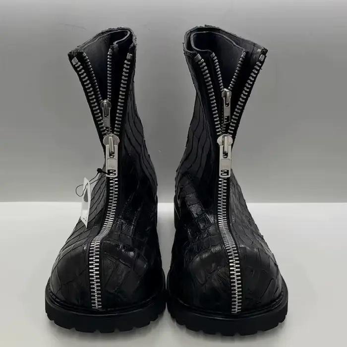 Nouvelles Bottes en Cuir Gaufré Crocodile à Bout Rond pour Hommes 2026