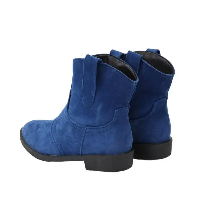 Bottes occidentales en daim givré pour femmes, bottes à bout rond, talon bas, robe confortable, bottines amples, bottes de Cowgirl à la mode, nouvelle collection 2025