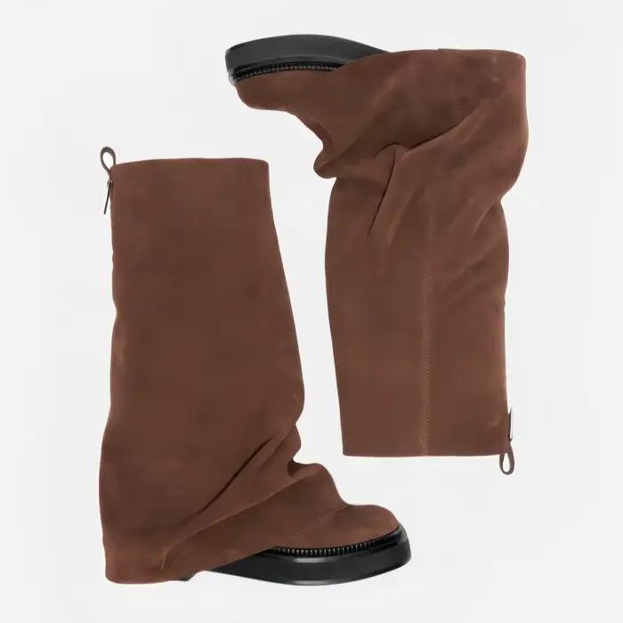 Bottes élégantes à la mode pour femmes, bout carré, semelle plate, doublure chaude, styles de créateurs pour usage quotidien en ville