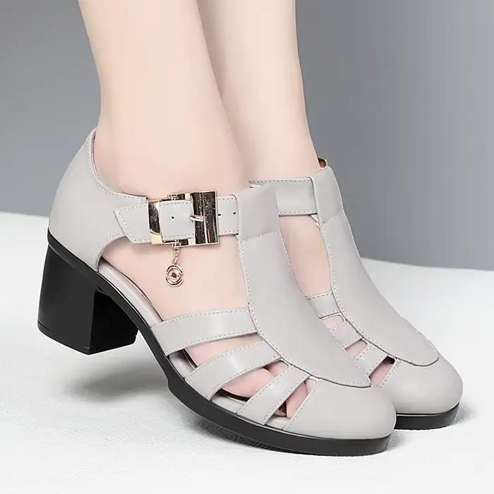 GKTINOO – sandales de gladiateur en cuir véritable pour femmes, chaussures d'été à talons hauts antidérapantes, grande taille
