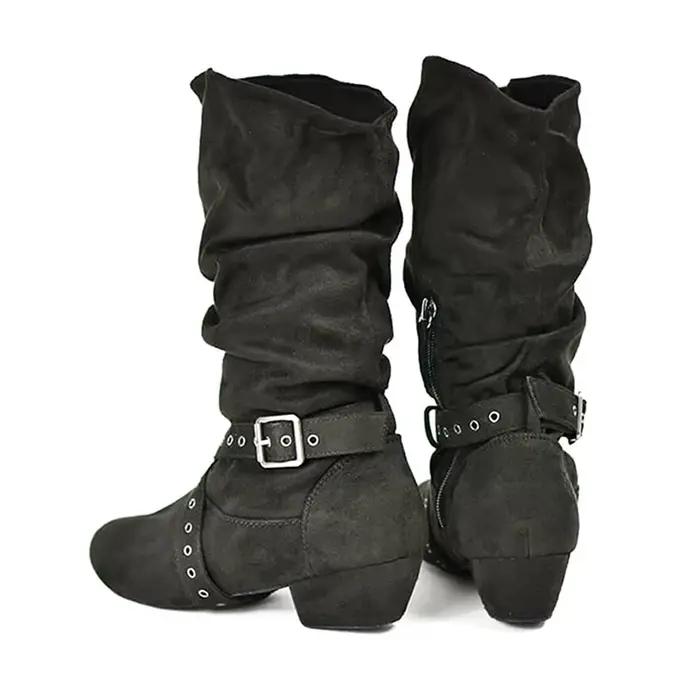 Bottes de danse ethniques pour femmes, ajustement mi-mollet, talon carré, fermeture à lacets, doublure en microfibre, idéales pour salsa, jazz et célébrations folkloriques