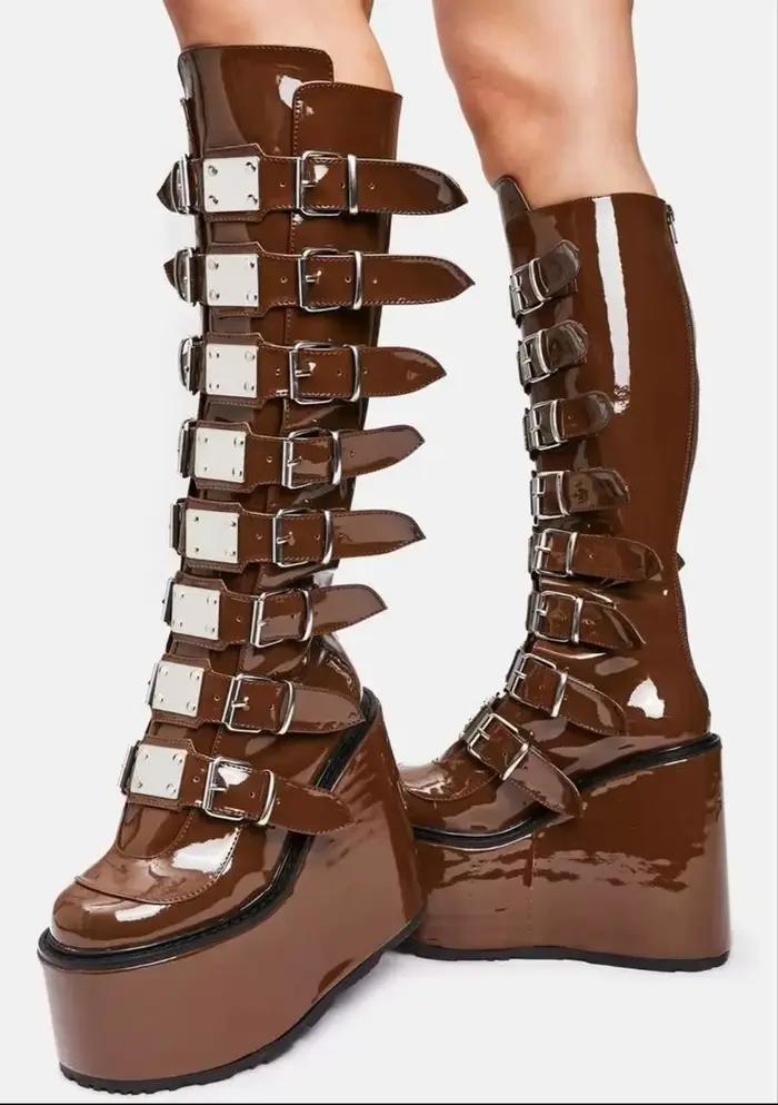 Bottes de moto à plateforme avec boucle de ceinture Rock