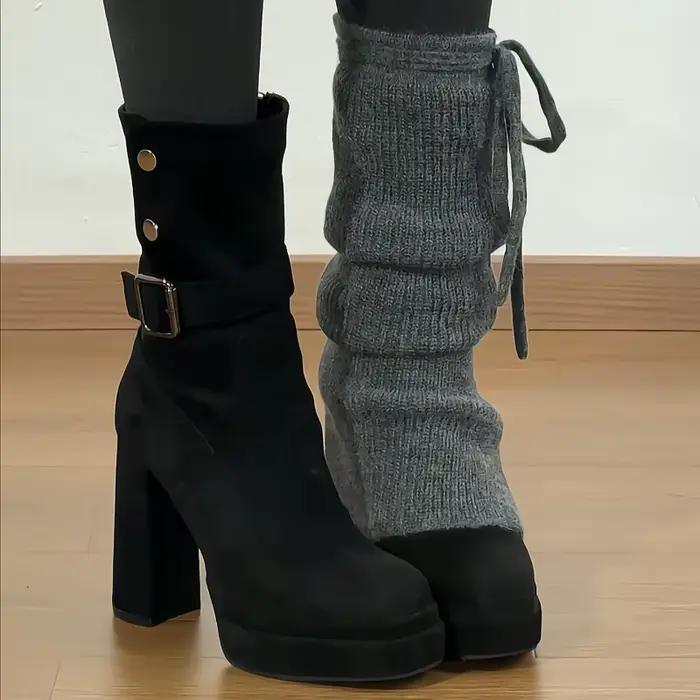 Discothèque mode plate-forme semelle épaisse femmes bottines Sexy chaussures à talons hauts automne hiver femme Stretch mince chaussons courts