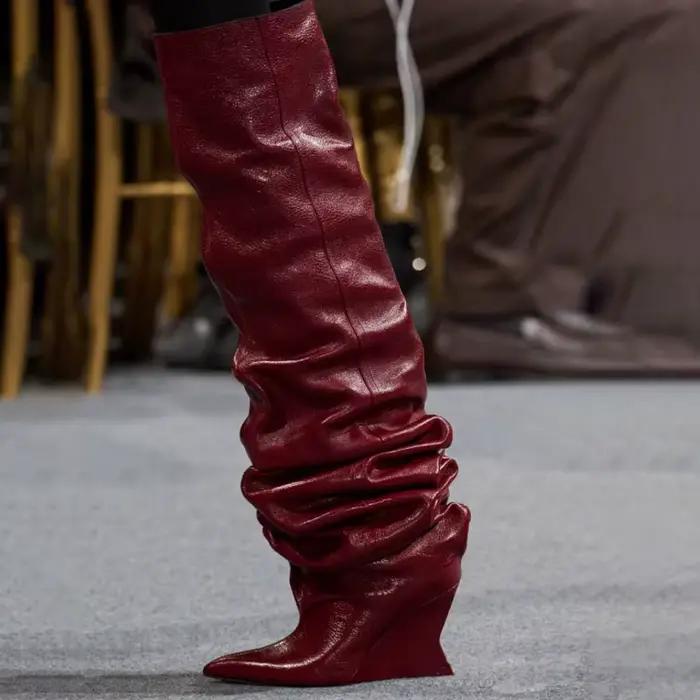 2025 femmes talon compensé 7.5 cm talons hauts longueur au genou bottes Cool
