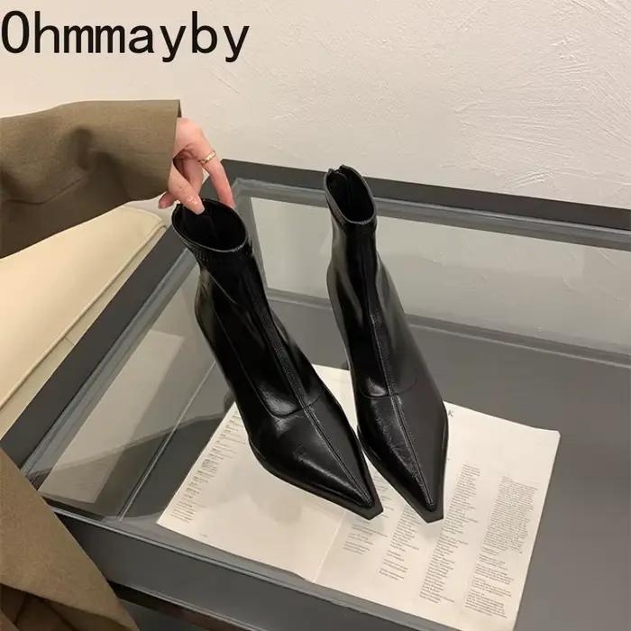 Bottines à talons hauts pour femmes, mode automne-hiver, sexy, à bout pointu, chaussures de soirée, élégantes, fines, modernes, bottes courtes