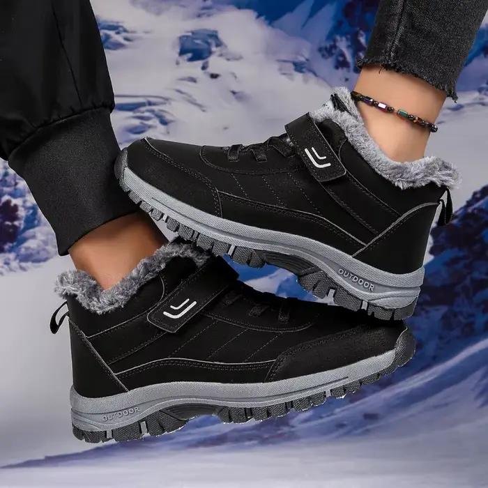 Bottes de neige pour femmes en peluche courte doublure, chaussures d'hiver confortables, étanches, hautes, à lacets, talons plats, pour les promenades et les randonnées hivernales