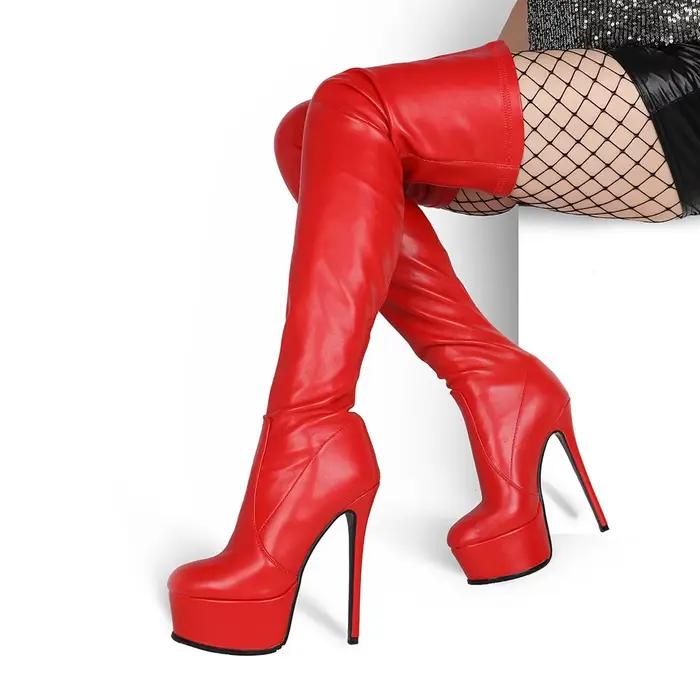 Bottes hautes à talons épais pour femmes, bottes longues à la mode, extensibles et ajustées, pour la marche et la performance.