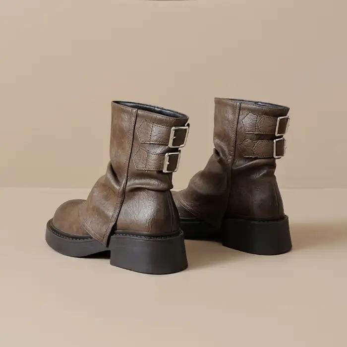 Bottes de cowgirl occidentales pour femmes, chaussures décontractées à semelle épaisse imperméables, à la mode et polyvalentes, nouvelle collection automne-hiver, bottes courtes pour femmes