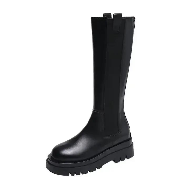 Femmes bottes hautes mode femme antidérapant imperméable hiver fermeture éclair en cuir PU genou