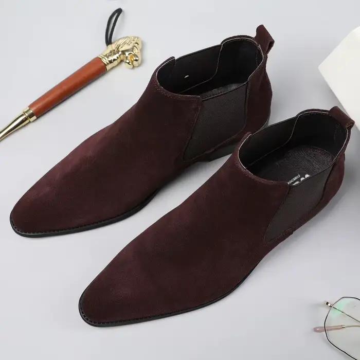 Chaussures montantes britanniques à bout pointu, bottines d'affaires en cuir nubuck, bottes