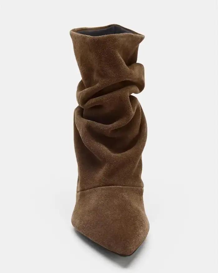 Bottines plissées en daim de vache pour femmes