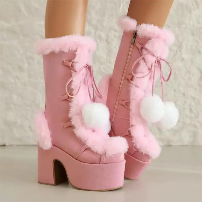 Bottes gothiques noires à plateforme épaisse pour femmes, bottes d'hiver rétro Y2K, talons hauts, mi-mollet, grande taille, style gothique