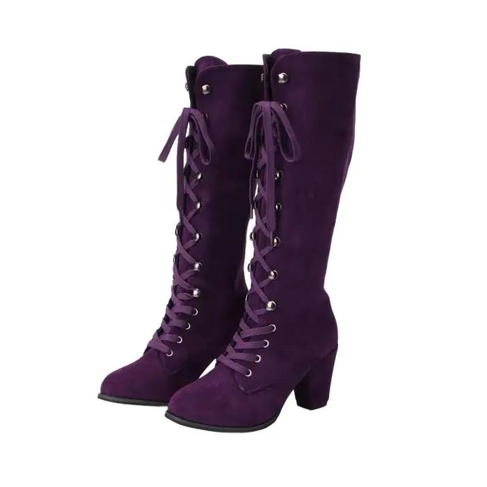 Bottes hautes gothiques en daim pour femmes