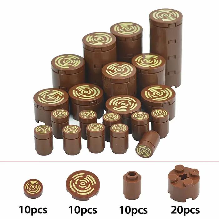 Carrelage MOC rond 2x2 avec souche d'arbre, motif de Grain de bois 1x1, briques lisses, assemblage de pièces, blocs de construction 14769pb196 98138pb042