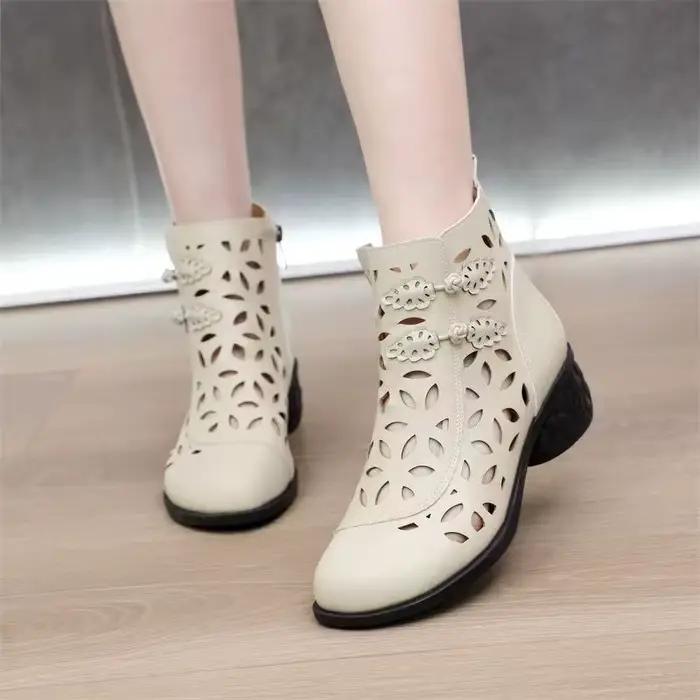 Bottines en cuir ajouré pour femmes