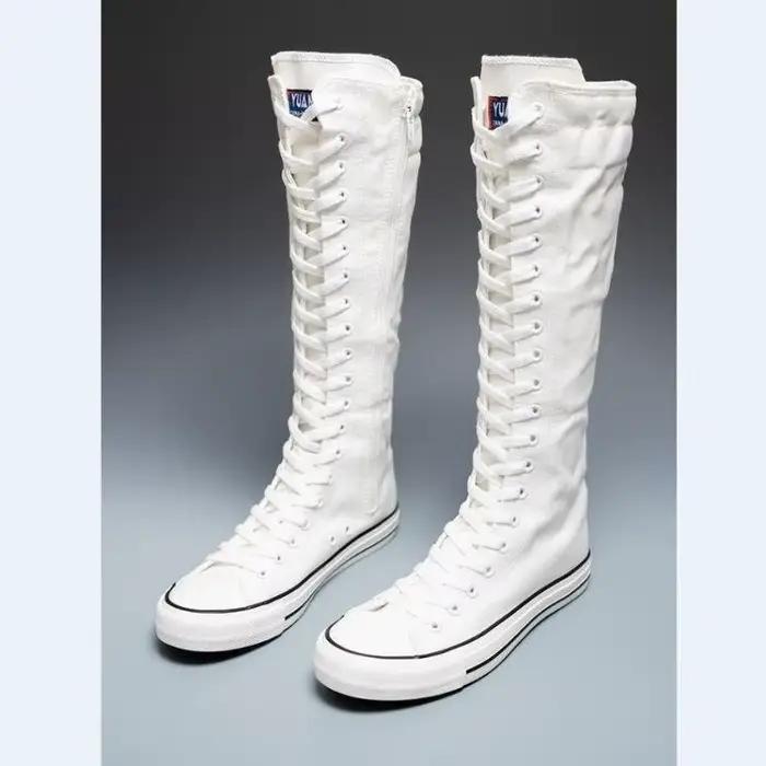 Chaussures pour femmes 2025 nouvelles bottes hautes en toile mode édition coréenne