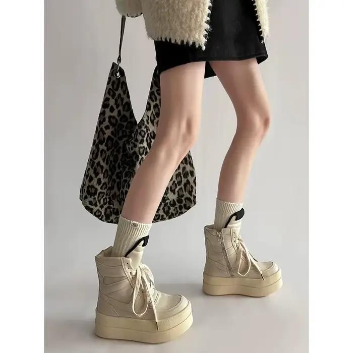 Bottes de Sport à Semelle Épaisse pour Femme Nouvelle Collection Automne-Hiver Hauteur Cheville Bout Rond Sans Talon Pour Activités Plein Air Occasions Spéciales