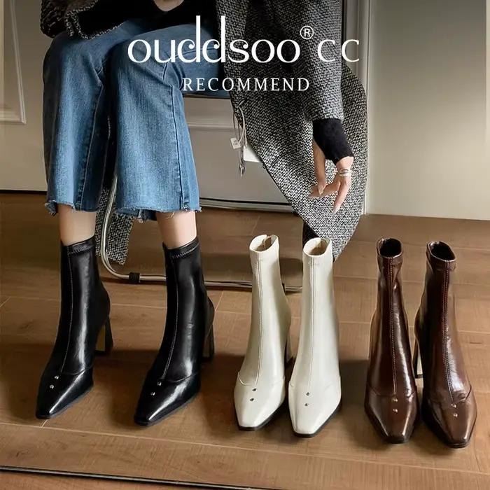 Ods Square Parker-Bottes de rinçage pour femmes, Talons mi-hauts, Chaussures en cuir, Designer de mode, Élégant, Goth, Tendance, Hiver, Chelsea42, 2025